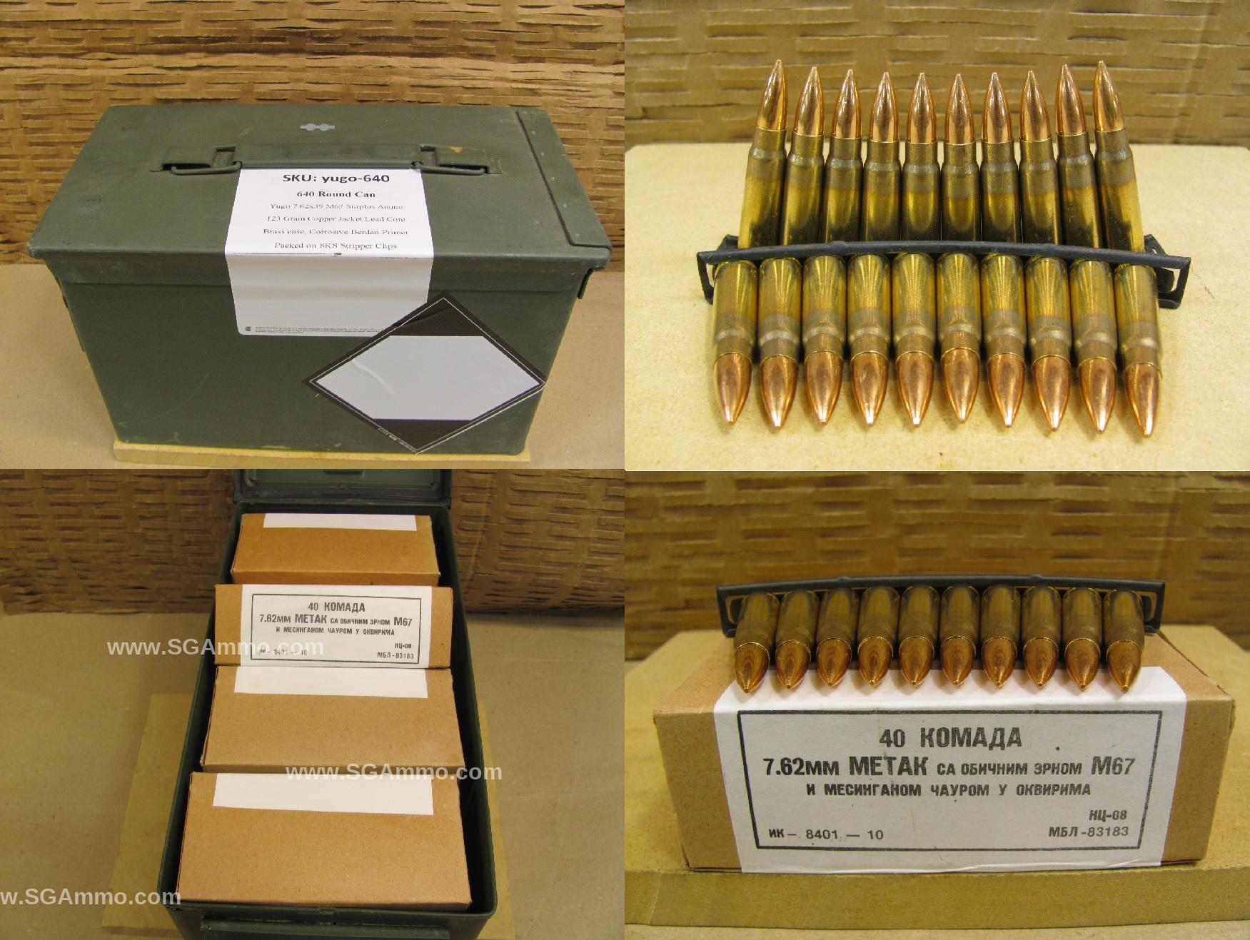 640 Round Ammo Can - 7.62x39 FMJ Yugo Surplus Non-Magnetic M67 Ammo on Stripper Clips Packed in M2A1 or M2A2 Canister - MFG 1960s-1990s